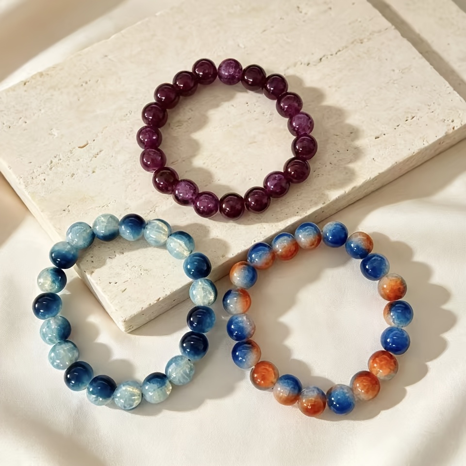 Gradient Crackle Beaded Bracelet Set of 3, Everyday Accessory
